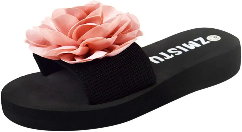 Womens Sandals, Womens Flower Flip-Flops, Summer Clip-Toe Flats, Indoor Outdoor Slippers Light Non-Slip
