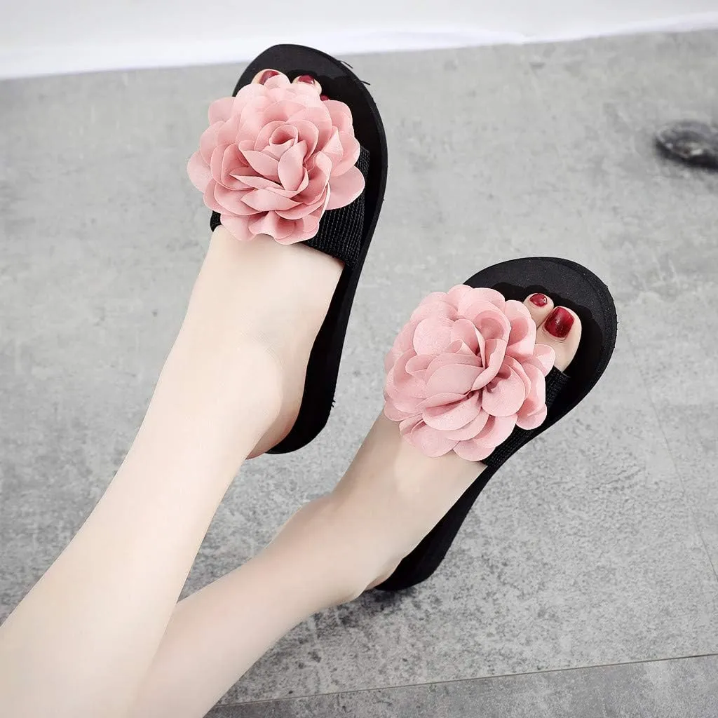 Womens Sandals, Womens Flower Flip-Flops, Summer Clip-Toe Flats, Indoor Outdoor Slippers Light Non-Slip