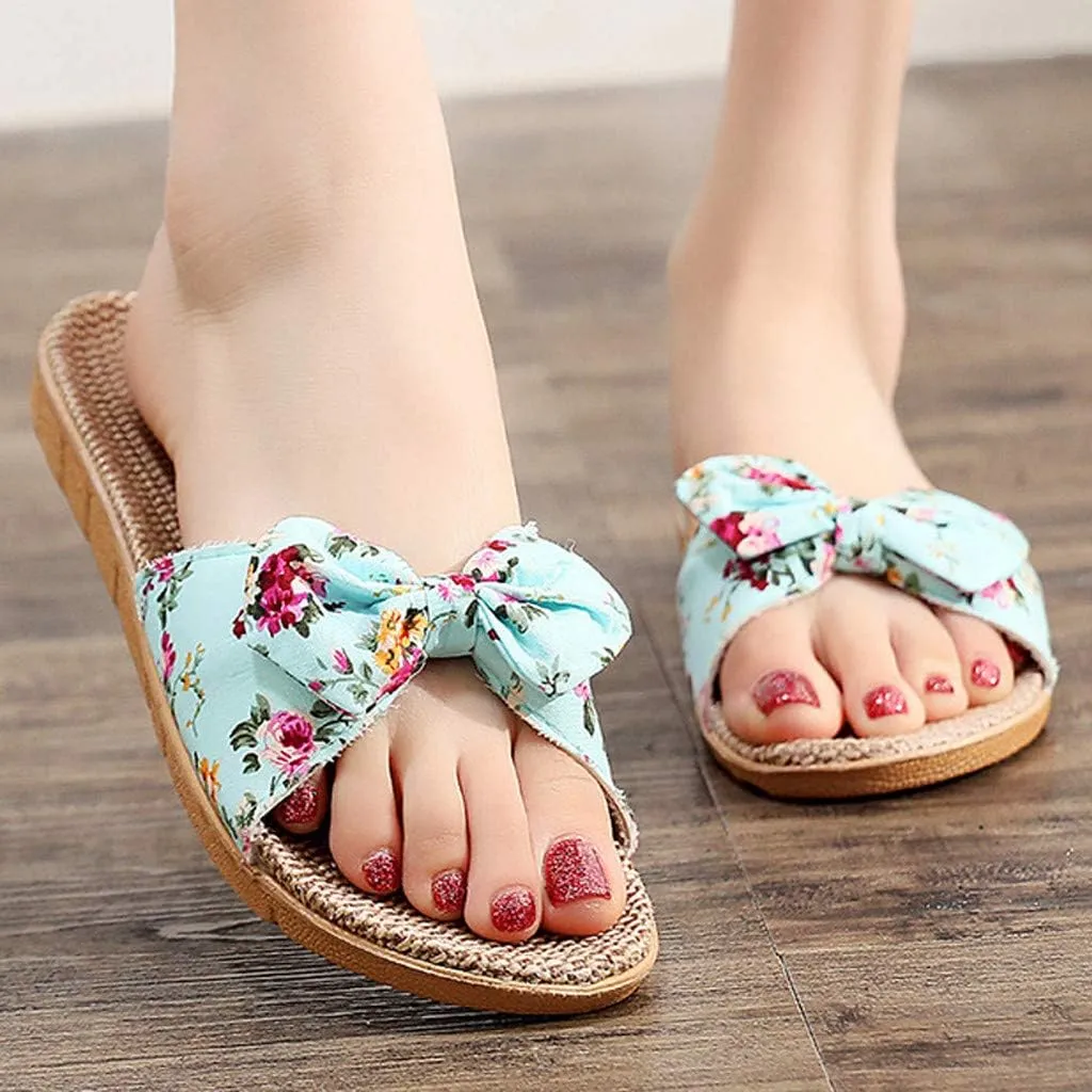 Womens Sandals, Womens Flower Flip-Flops, Summer Clip-Toe Flats, Indoor Outdoor Slippers Light Non-Slip