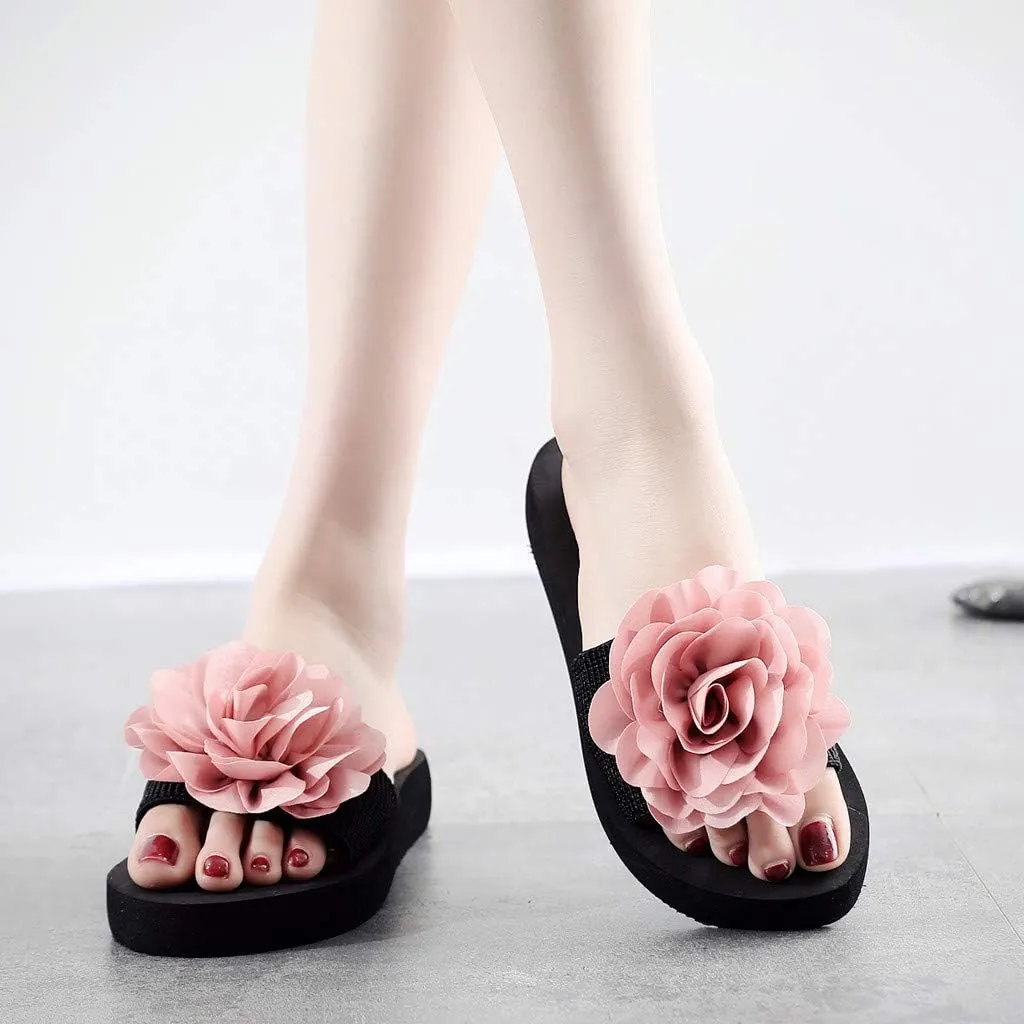 Womens Sandals, Womens Flower Flip-Flops, Summer Clip-Toe Flats, Indoor Outdoor Slippers Light Non-Slip