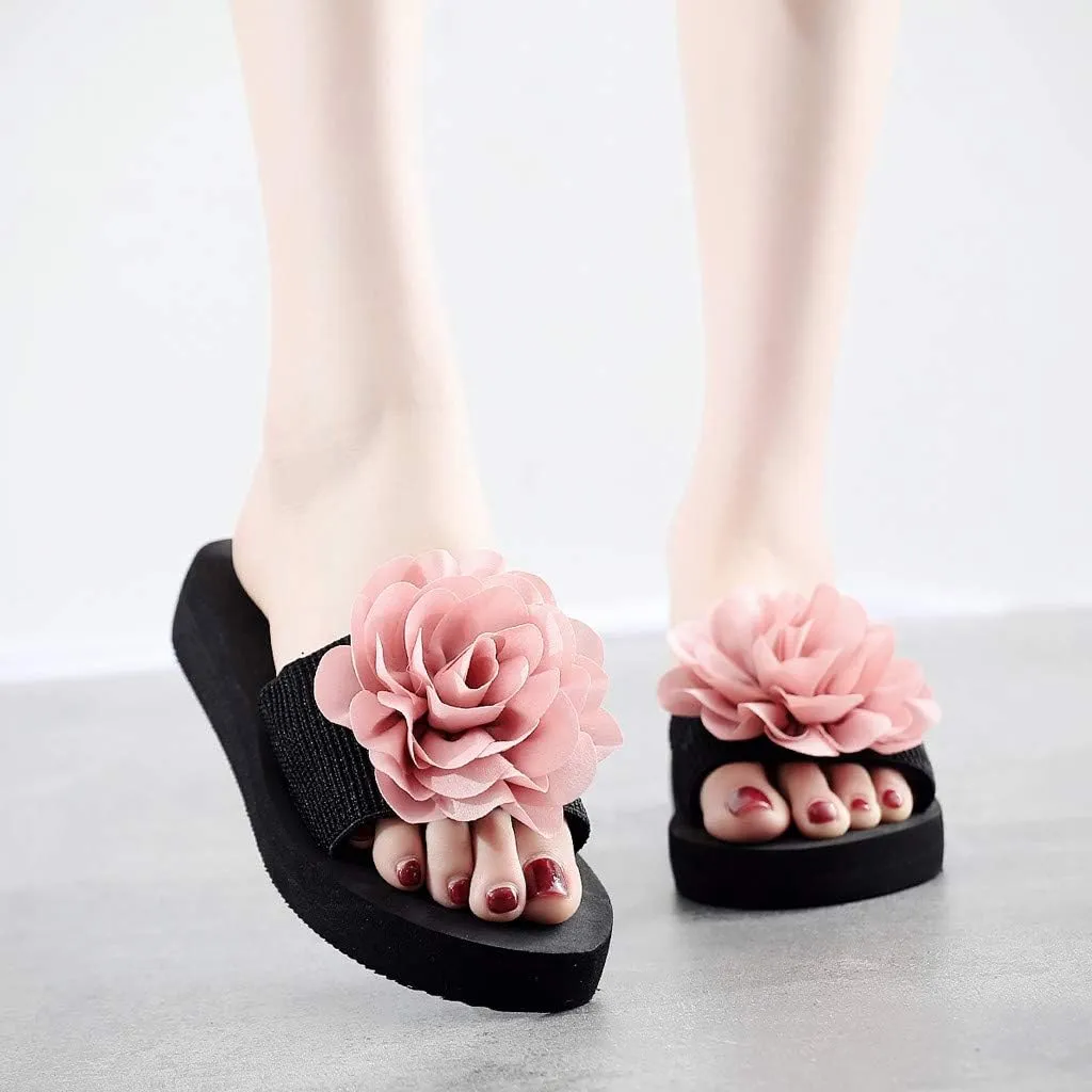 Womens Sandals, Womens Flower Flip-Flops, Summer Clip-Toe Flats, Indoor Outdoor Slippers Light Non-Slip