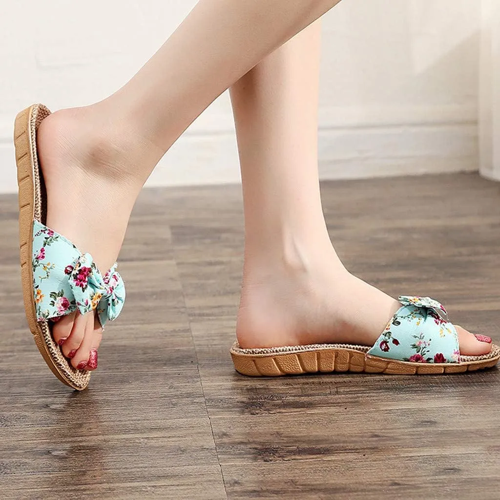 Womens Sandals, Womens Flower Flip-Flops, Summer Clip-Toe Flats, Indoor Outdoor Slippers Light Non-Slip