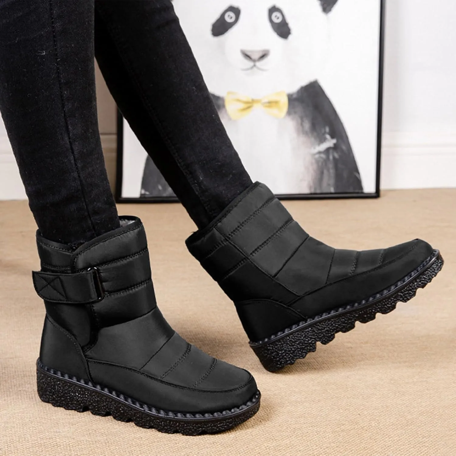 Womens Snow Boots Waterproof, Winter Snow Boots Lightweight Warm Faux Fur Lined Mid-Calf Booties Outdoor Booties Comfortable Furry Mid Calf Warm Shoes for Women