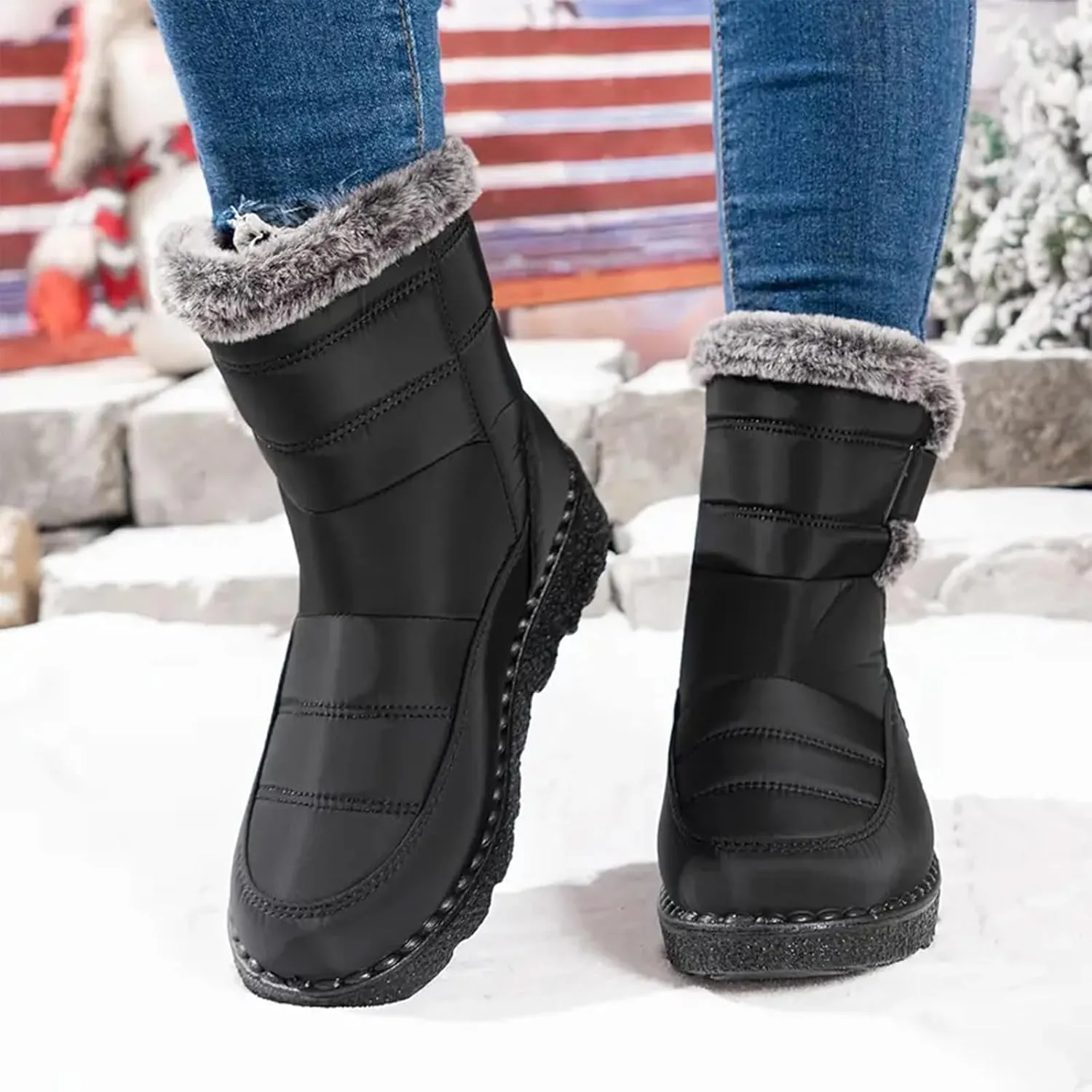 Womens Snow Boots Waterproof, Winter Snow Boots Lightweight Warm Faux Fur Lined Mid-Calf Booties Outdoor Booties Comfortable Furry Mid Calf Warm Shoes for Women