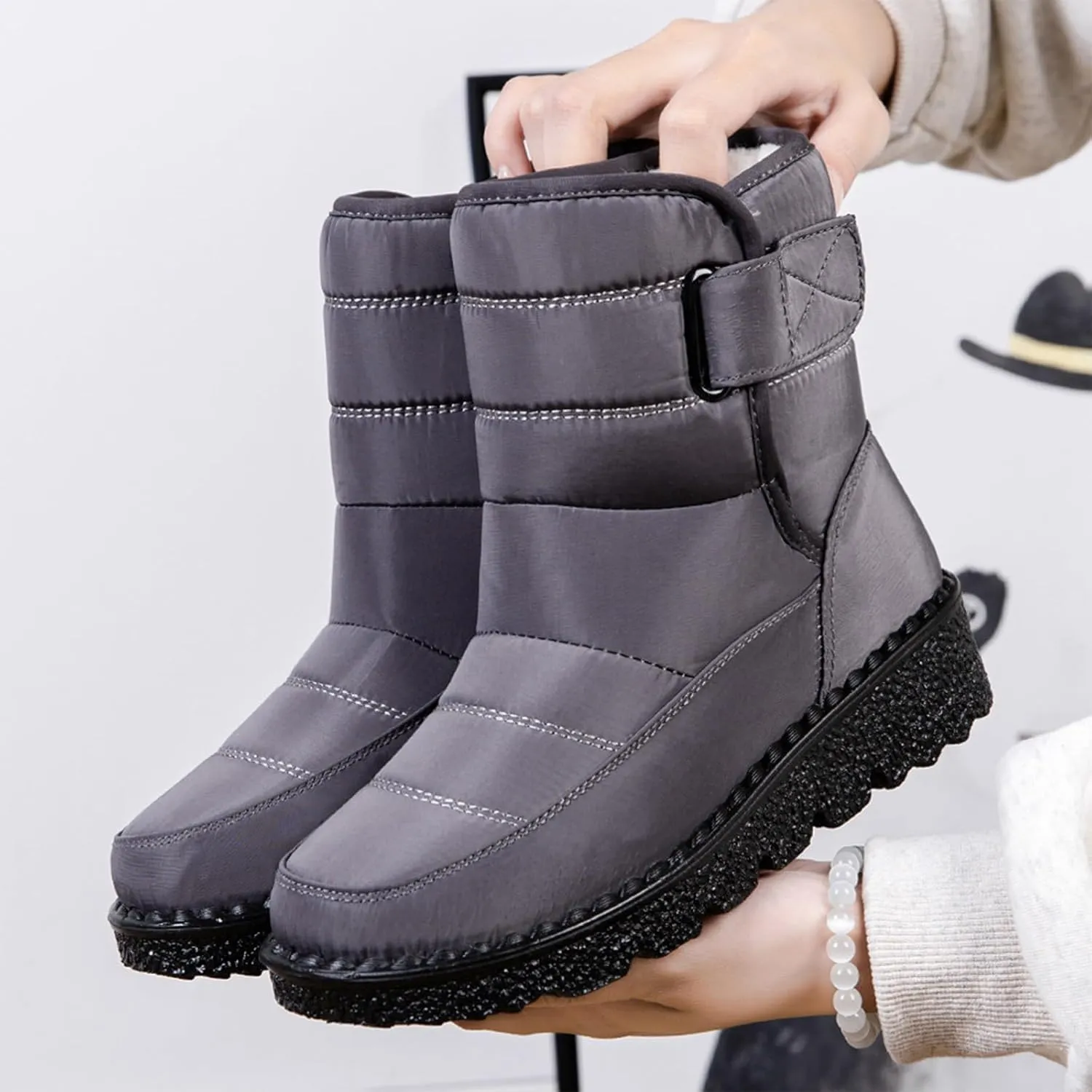 Womens Snow Boots Waterproof, Winter Snow Boots Lightweight Warm Faux Fur Lined Mid-Calf Booties Outdoor Booties Comfortable Furry Mid Calf Warm Shoes for Women