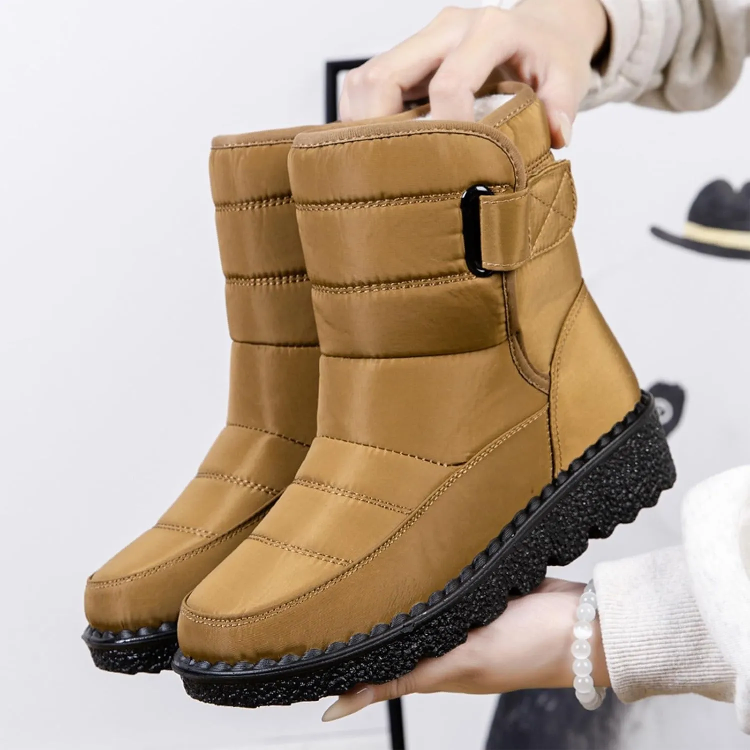 Womens Snow Boots Waterproof, Winter Snow Boots Lightweight Warm Faux Fur Lined Mid-Calf Booties Outdoor Booties Comfortable Furry Mid Calf Warm Shoes for Women