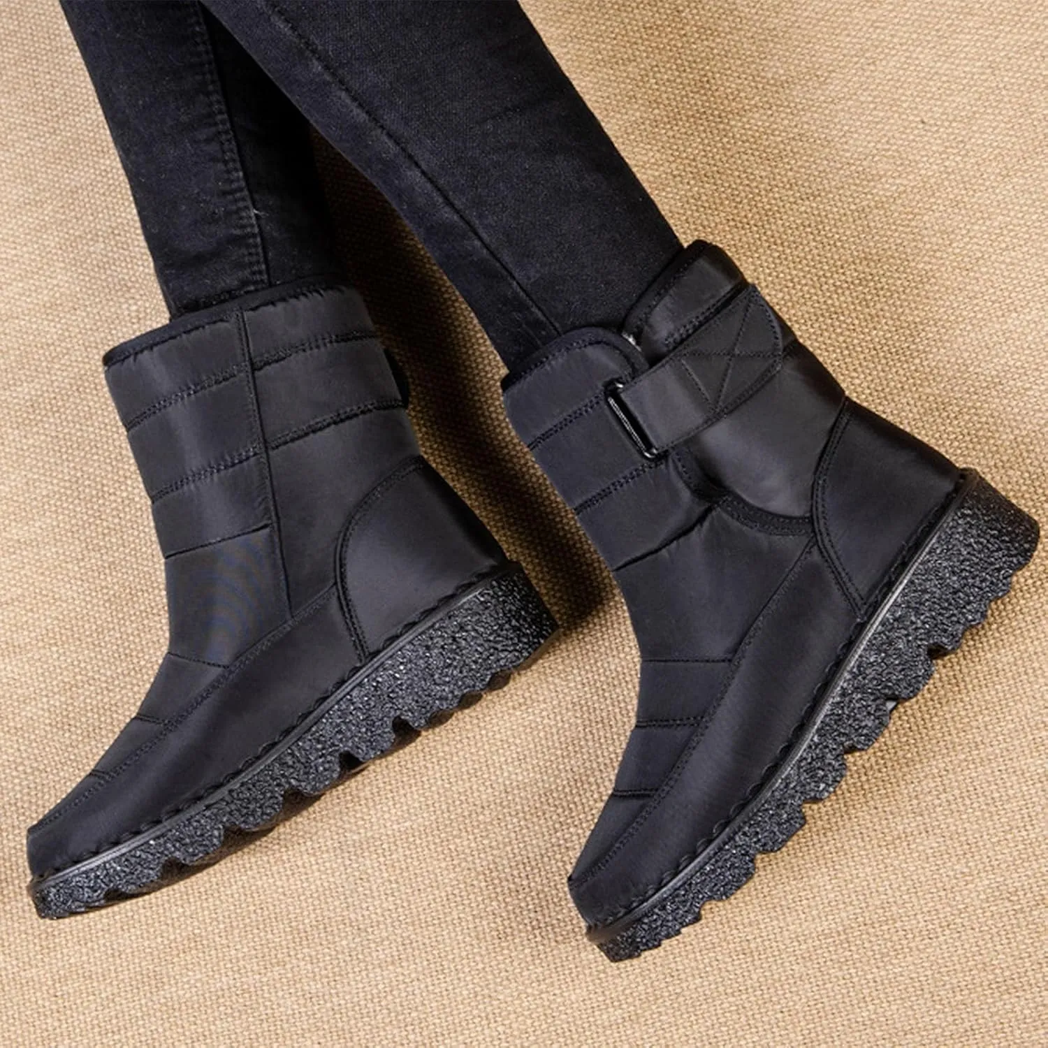 Womens Snow Boots Waterproof, Winter Snow Boots Lightweight Warm Faux Fur Lined Mid-Calf Booties Outdoor Booties Comfortable Furry Mid Calf Warm Shoes for Women