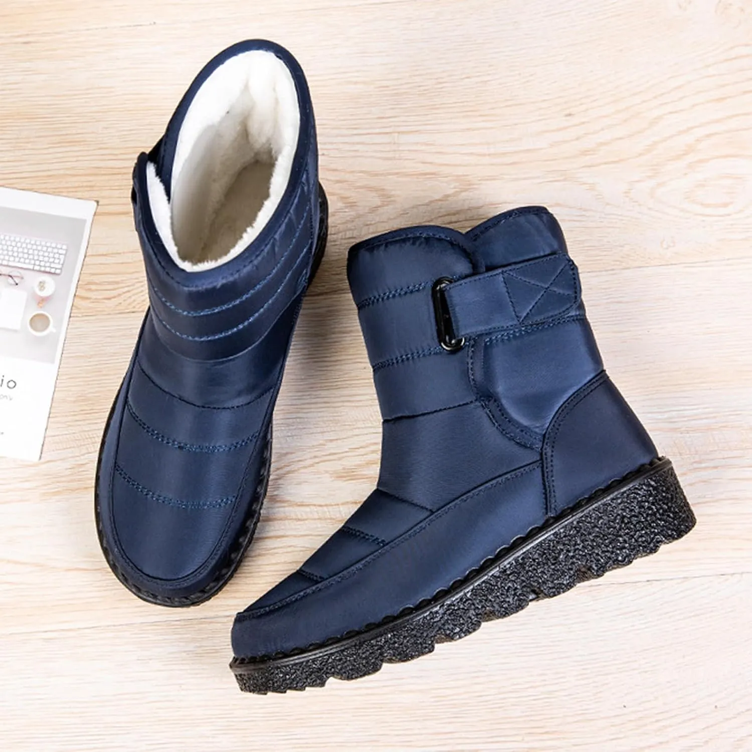 Womens Snow Boots Waterproof, Winter Snow Boots Lightweight Warm Faux Fur Lined Mid-Calf Booties Outdoor Booties Comfortable Furry Mid Calf Warm Shoes for Women