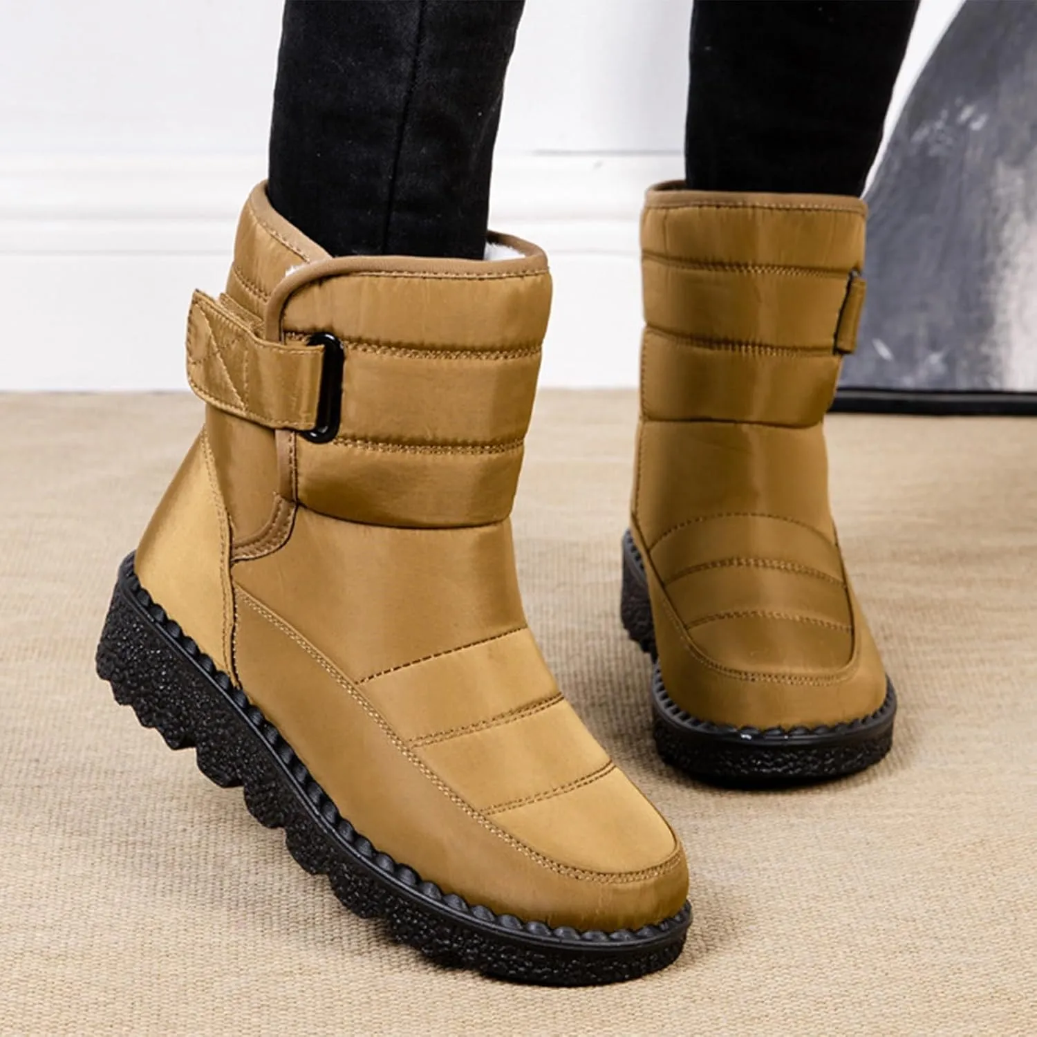 Womens Snow Boots Waterproof, Winter Snow Boots Lightweight Warm Faux Fur Lined Mid-Calf Booties Outdoor Booties Comfortable Furry Mid Calf Warm Shoes for Women