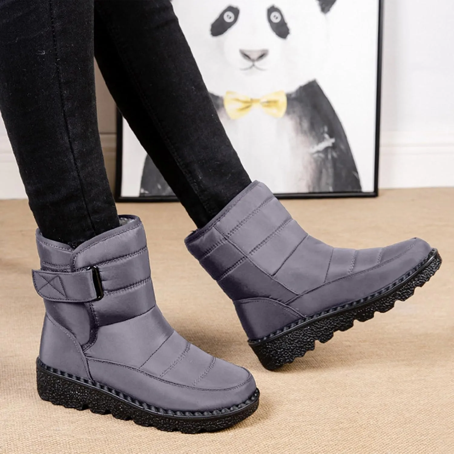 Womens Snow Boots Waterproof, Winter Snow Boots Lightweight Warm Faux Fur Lined Mid-Calf Booties Outdoor Booties Comfortable Furry Mid Calf Warm Shoes for Women