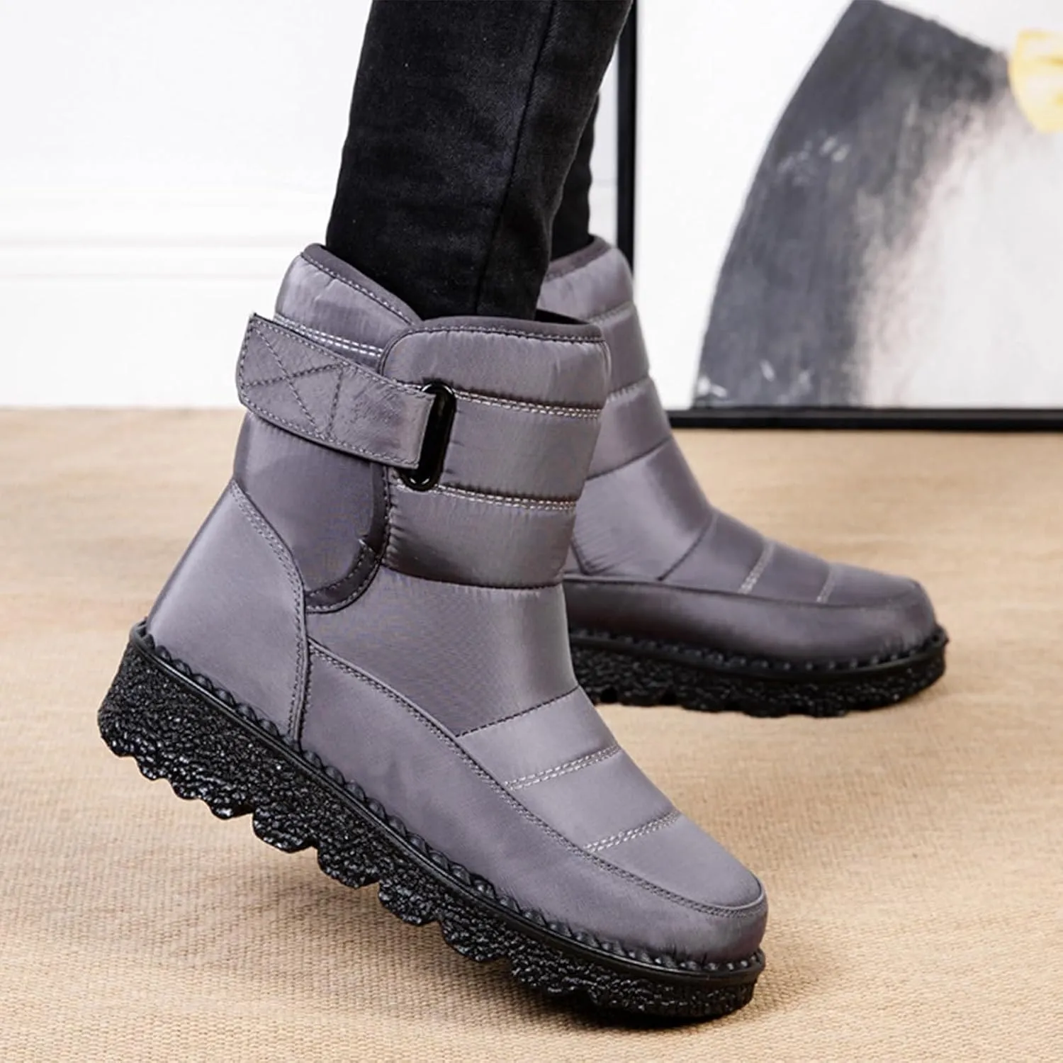 Womens Snow Boots Waterproof, Winter Snow Boots Lightweight Warm Faux Fur Lined Mid-Calf Booties Outdoor Booties Comfortable Furry Mid Calf Warm Shoes for Women