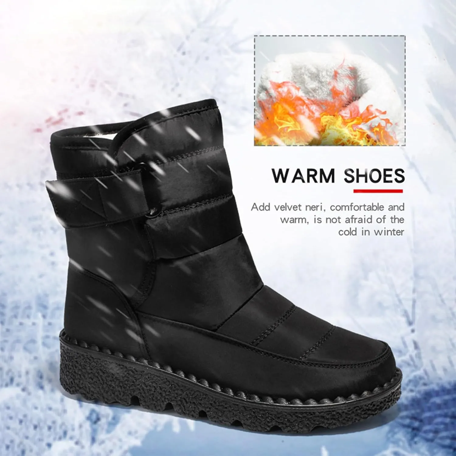 Womens Snow Boots Waterproof, Winter Snow Boots Lightweight Warm Faux Fur Lined Mid-Calf Booties Outdoor Booties Comfortable Furry Mid Calf Warm Shoes for Women