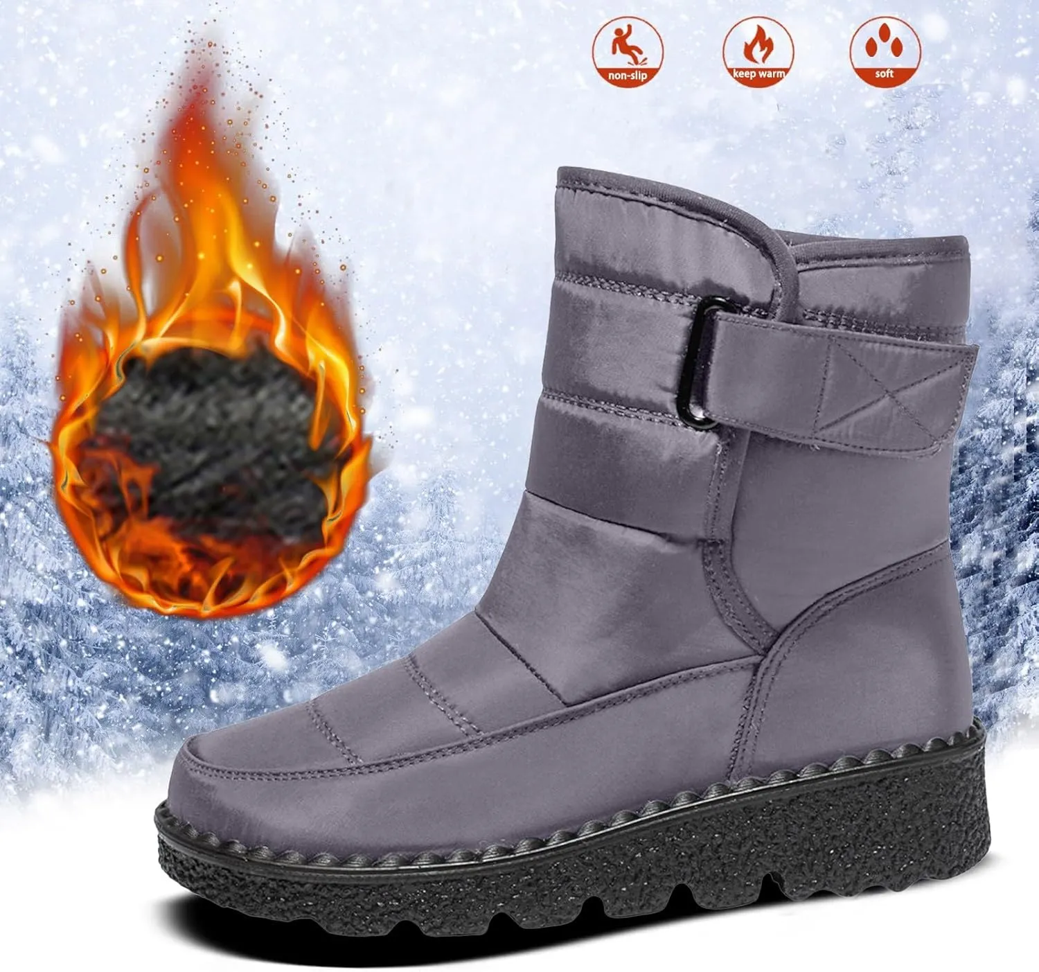 Womens Snow Boots Waterproof, Winter Snow Boots Lightweight Warm Faux Fur Lined Mid-Calf Booties Outdoor Booties Comfortable Furry Mid Calf Warm Shoes for Women