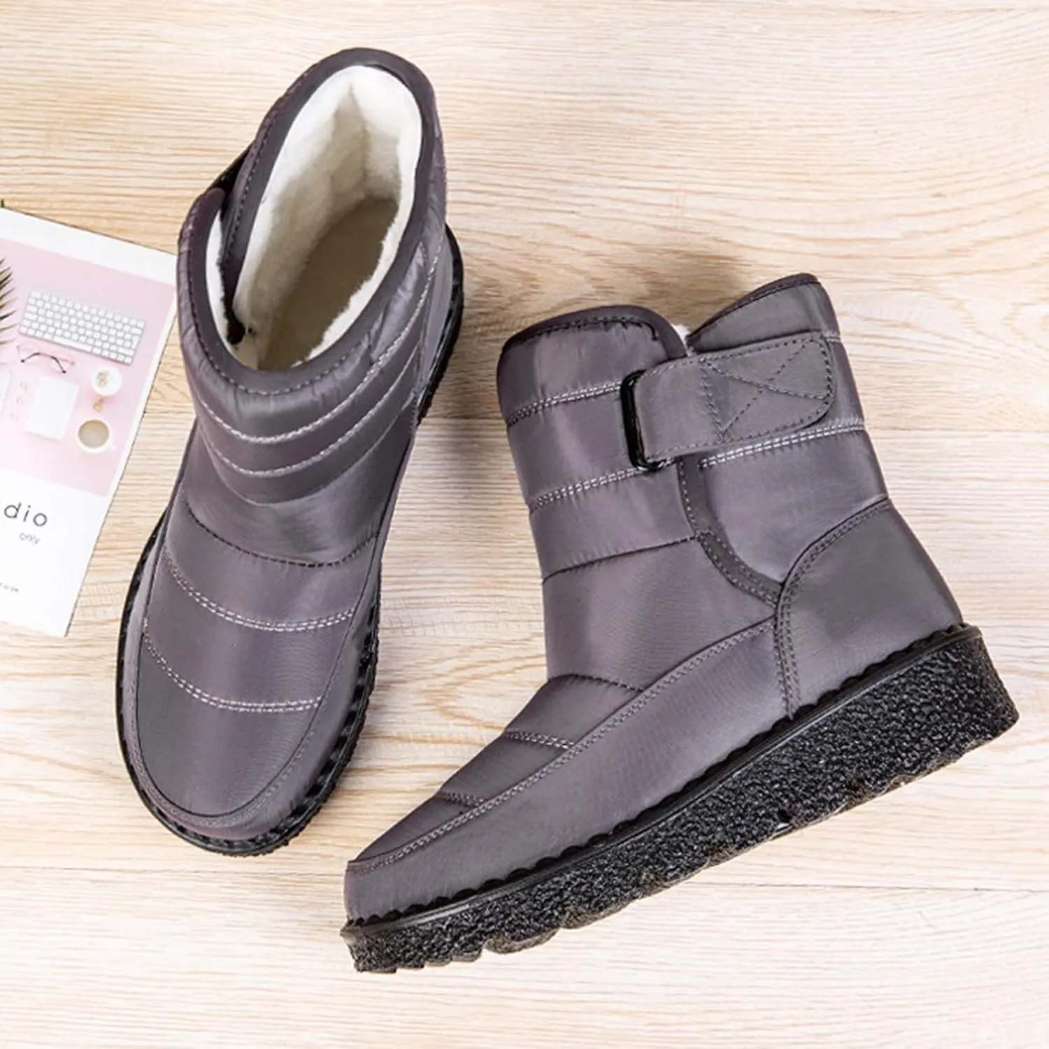 Womens Snow Boots Waterproof, Winter Snow Boots Lightweight Warm Faux Fur Lined Mid-Calf Booties Outdoor Booties Comfortable Furry Mid Calf Warm Shoes for Women