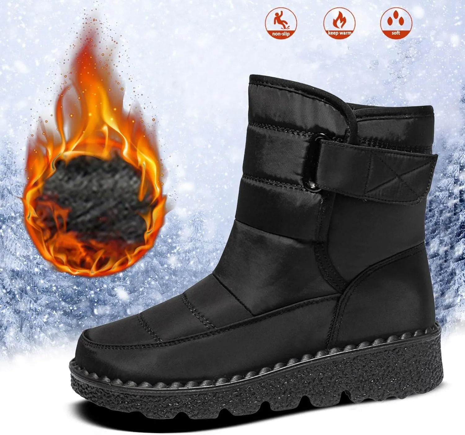 Womens Snow Boots Waterproof, Winter Snow Boots Lightweight Warm Faux Fur Lined Mid-Calf Booties Outdoor Booties Comfortable Furry Mid Calf Warm Shoes for Women