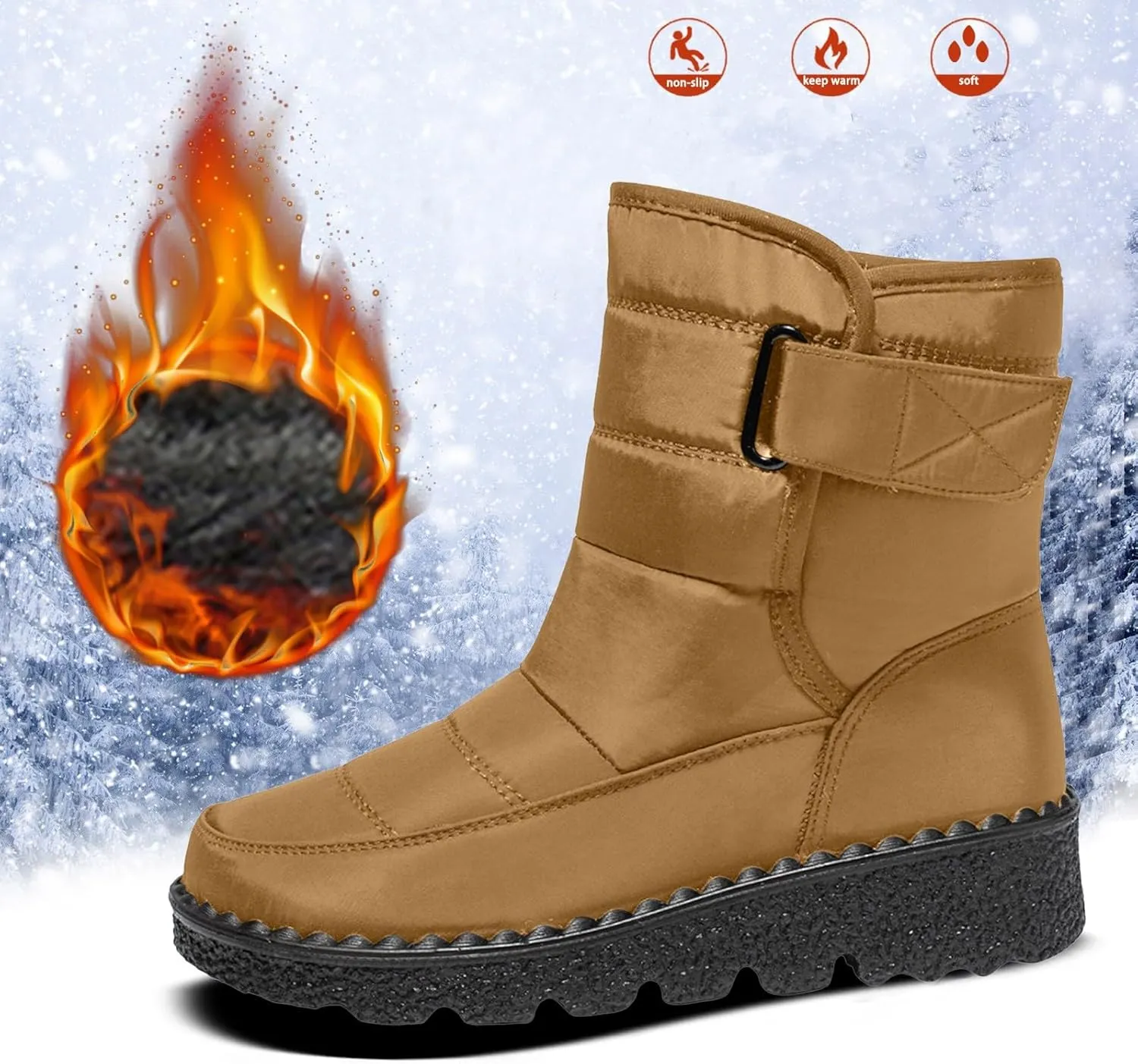 Womens Snow Boots Waterproof, Winter Snow Boots Lightweight Warm Faux Fur Lined Mid-Calf Booties Outdoor Booties Comfortable Furry Mid Calf Warm Shoes for Women