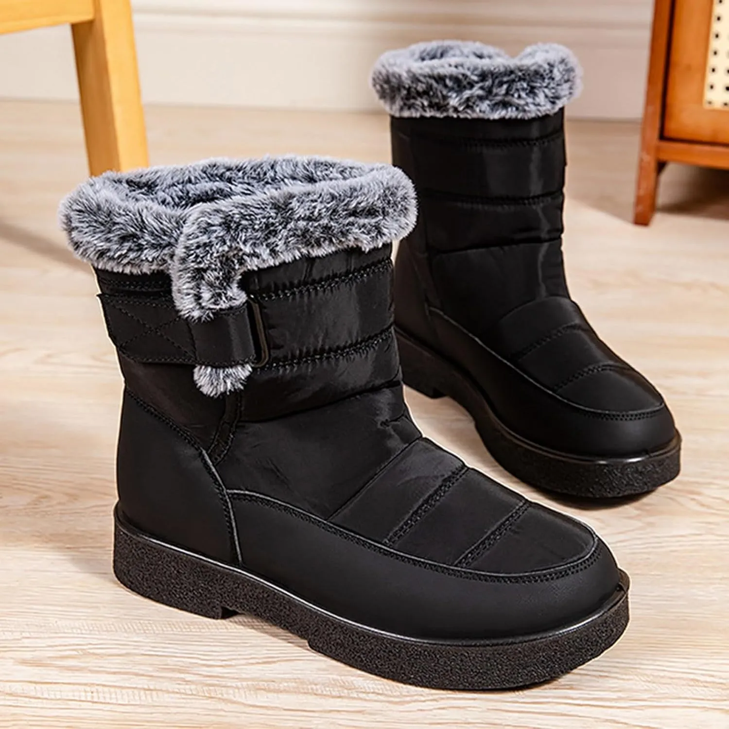 Womens Snow Boots Waterproof, Winter Snow Boots Lightweight Warm Faux Fur Lined Mid-Calf Booties Outdoor Booties Comfortable Furry Mid Calf Warm Shoes for Women