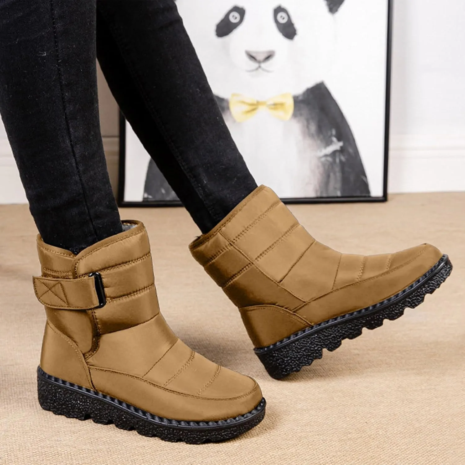 Womens Snow Boots Waterproof, Winter Snow Boots Lightweight Warm Faux Fur Lined Mid-Calf Booties Outdoor Booties Comfortable Furry Mid Calf Warm Shoes for Women
