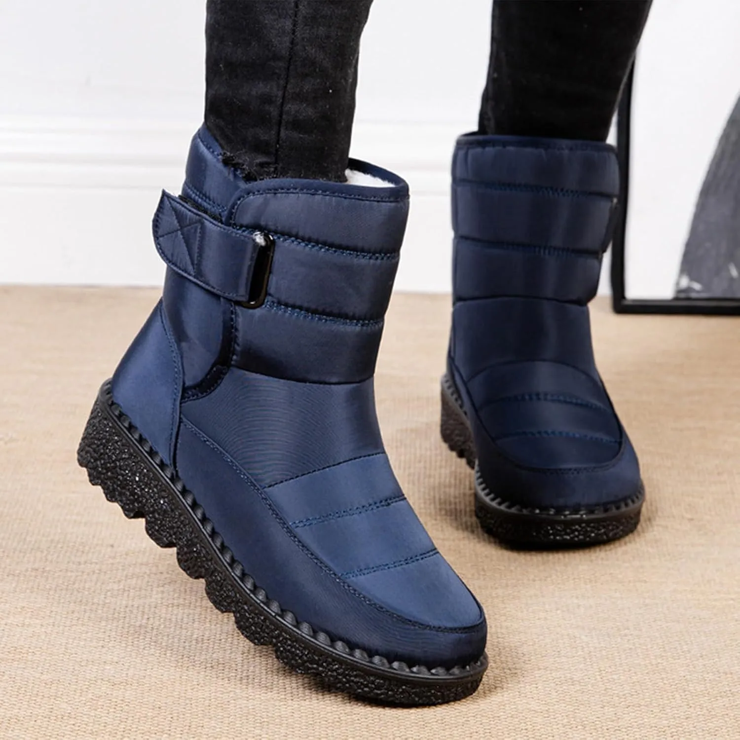 Womens Snow Boots Waterproof, Winter Snow Boots Lightweight Warm Faux Fur Lined Mid-Calf Booties Outdoor Booties Comfortable Furry Mid Calf Warm Shoes for Women