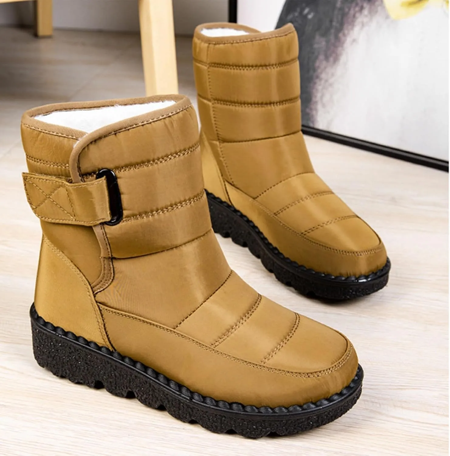 Womens Snow Boots Waterproof, Winter Snow Boots Lightweight Warm Faux Fur Lined Mid-Calf Booties Outdoor Booties Comfortable Furry Mid Calf Warm Shoes for Women