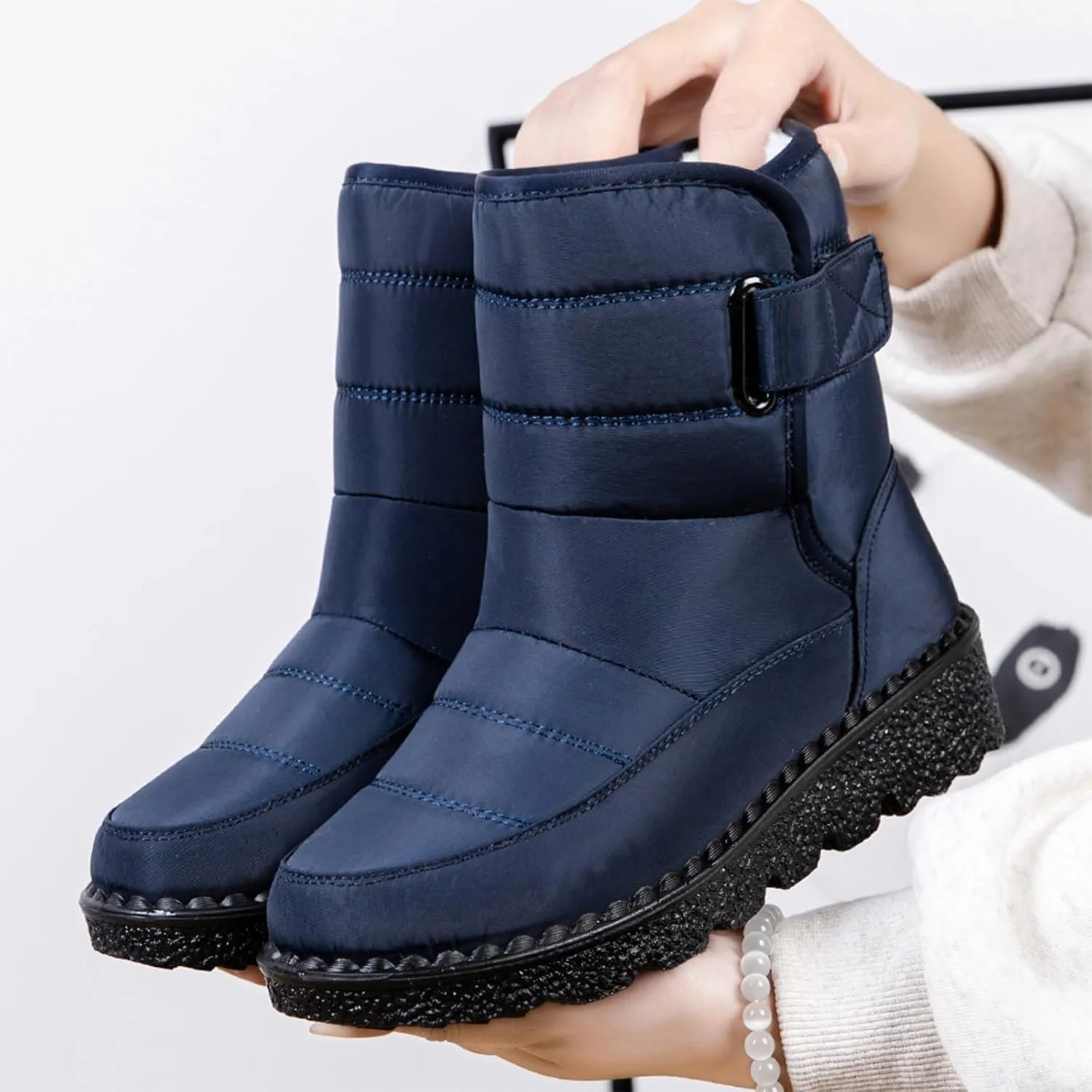 Womens Snow Boots Waterproof, Winter Snow Boots Lightweight Warm Faux Fur Lined Mid-Calf Booties Outdoor Booties Comfortable Furry Mid Calf Warm Shoes for Women