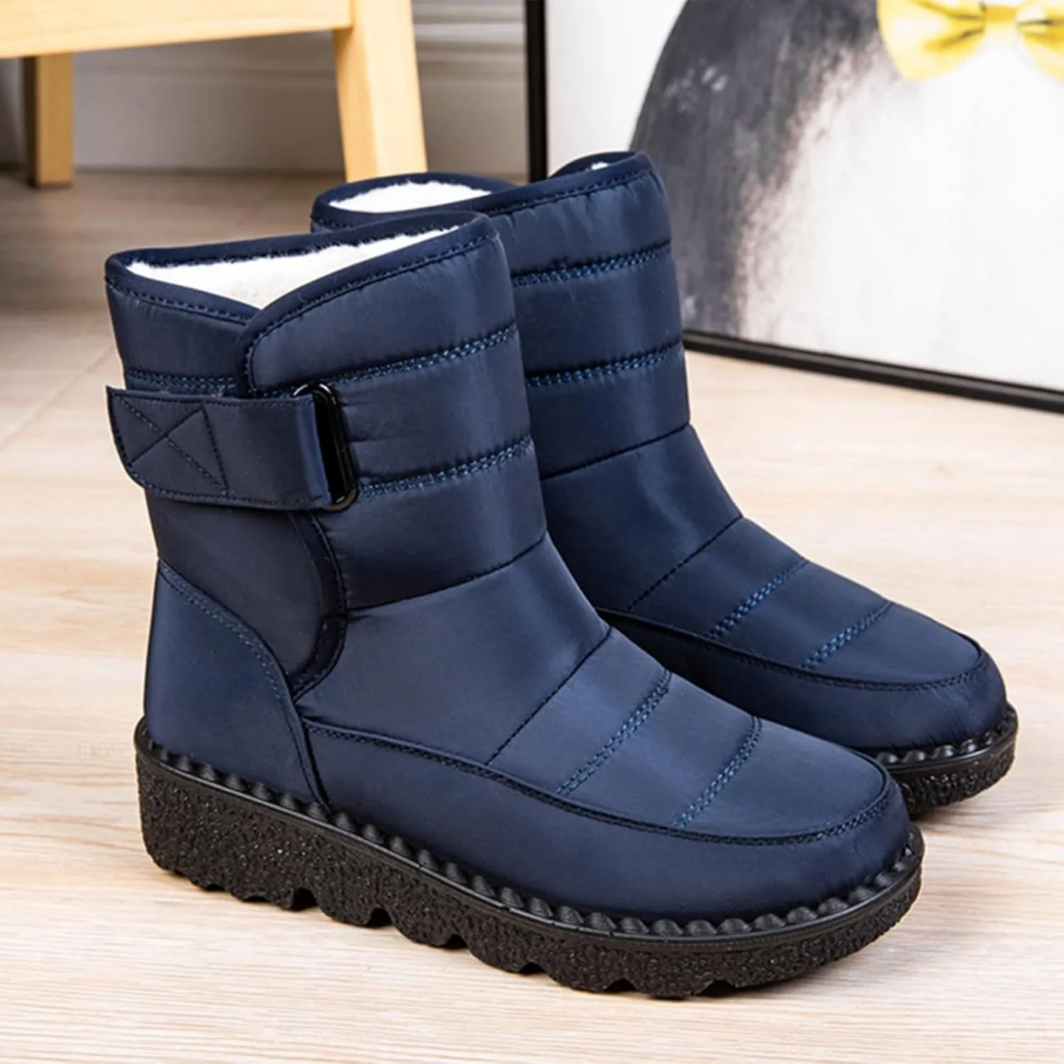 Womens Snow Boots Waterproof, Winter Snow Boots Lightweight Warm Faux Fur Lined Mid-Calf Booties Outdoor Booties Comfortable Furry Mid Calf Warm Shoes for Women