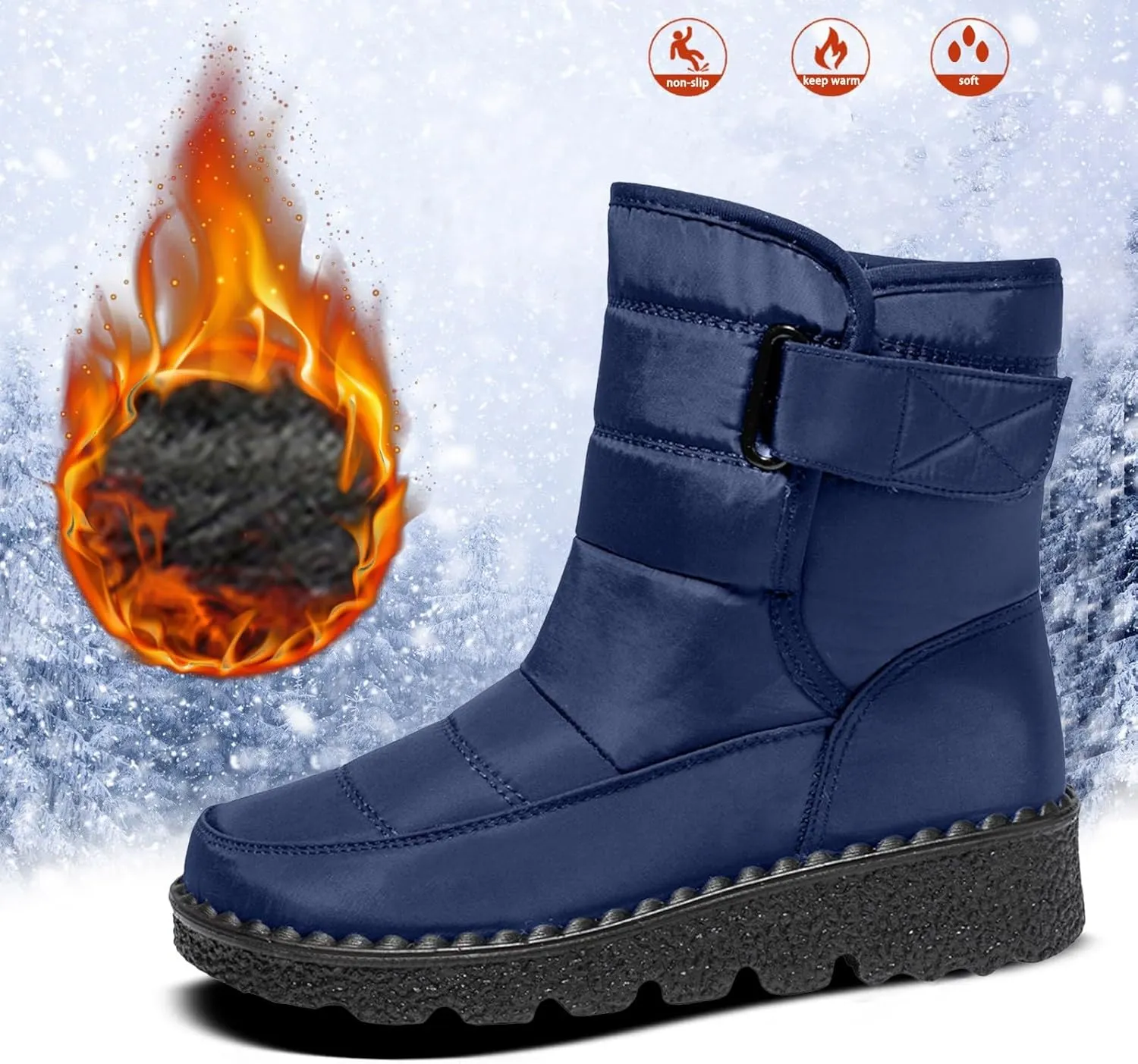 Womens Snow Boots Waterproof, Winter Snow Boots Lightweight Warm Faux Fur Lined Mid-Calf Booties Outdoor Booties Comfortable Furry Mid Calf Warm Shoes for Women