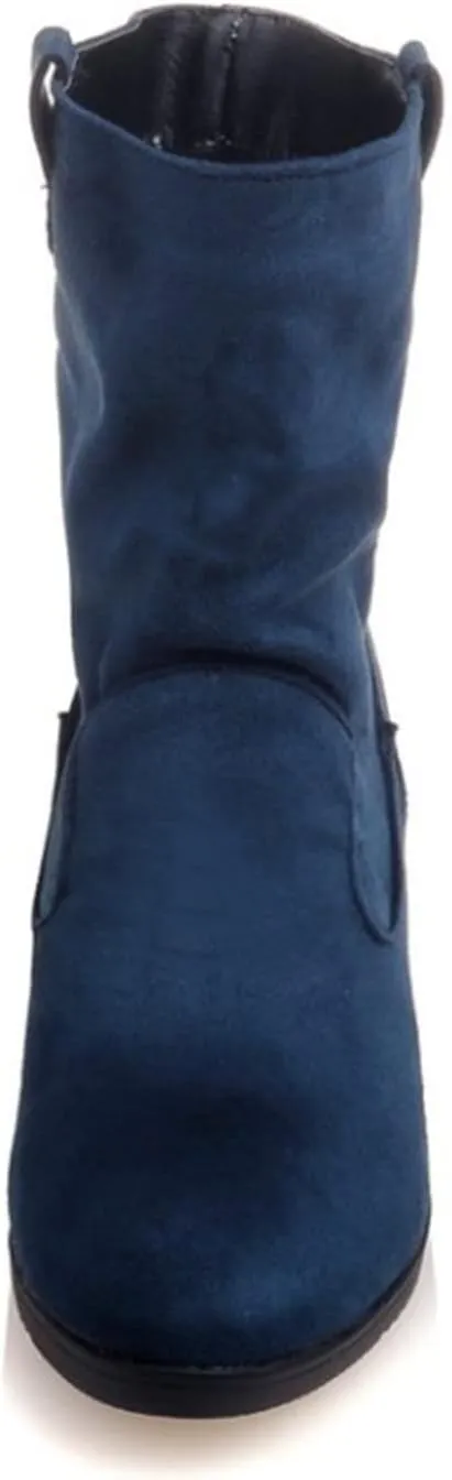 Women's Suede Mid Calf Boots Round Toe Wedge Heel Winter Snow Boots Outdoor Warm Ankle Booties