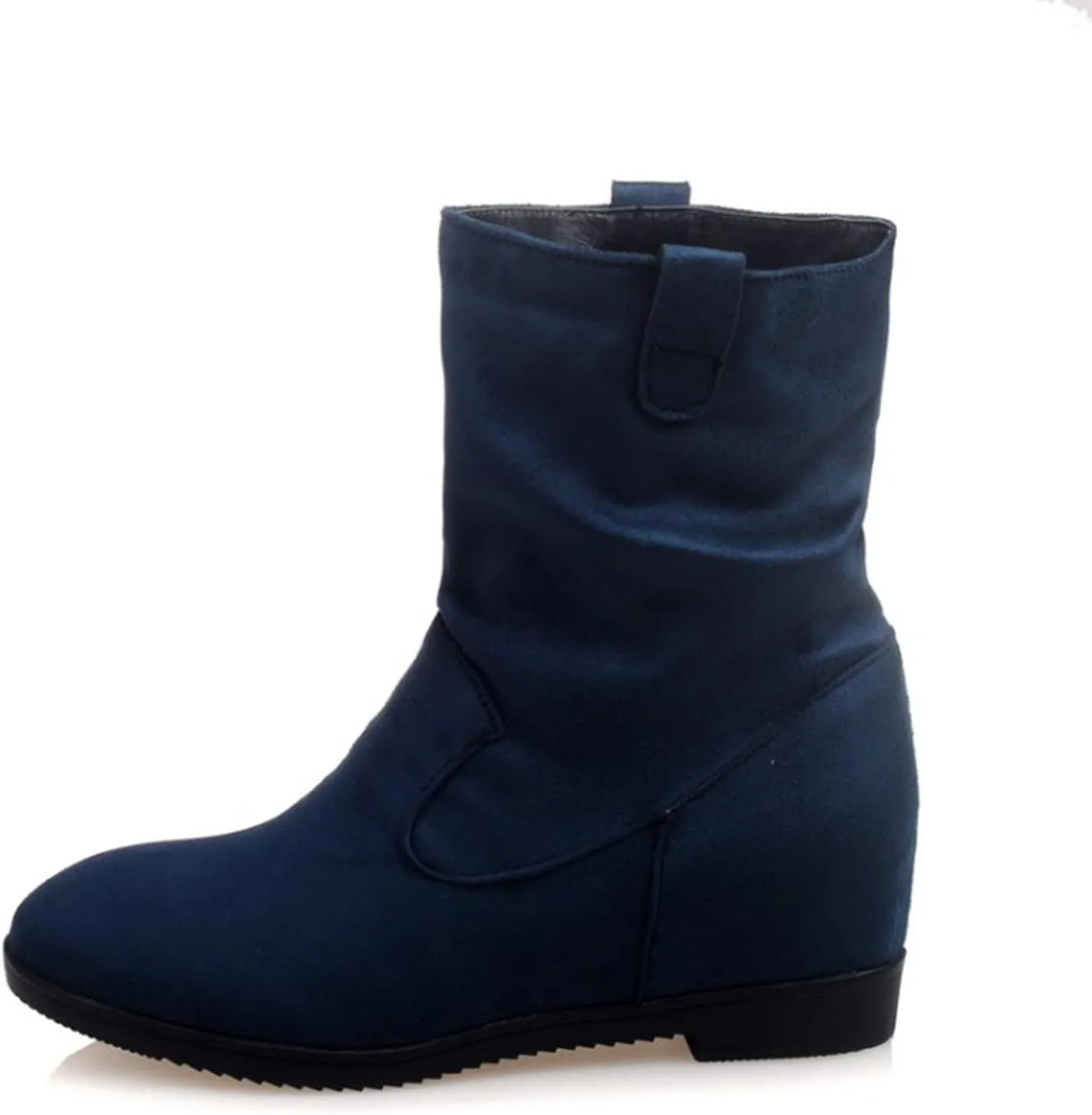 Women's Suede Mid Calf Boots Round Toe Wedge Heel Winter Snow Boots Outdoor Warm Ankle Booties