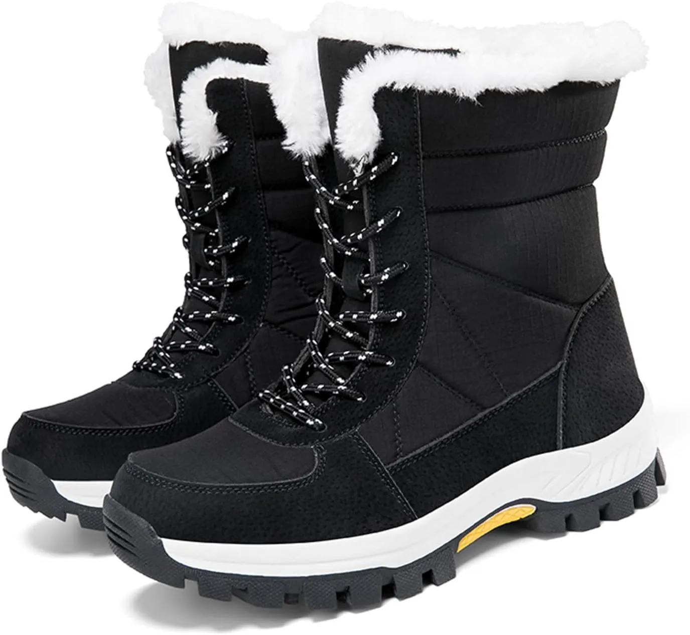 Women's Thick Bottom Snow Boots Fleece Lined Warm Boots Lace Up Mid Calf Boots Winter Outdoor Warm Winter Shoes