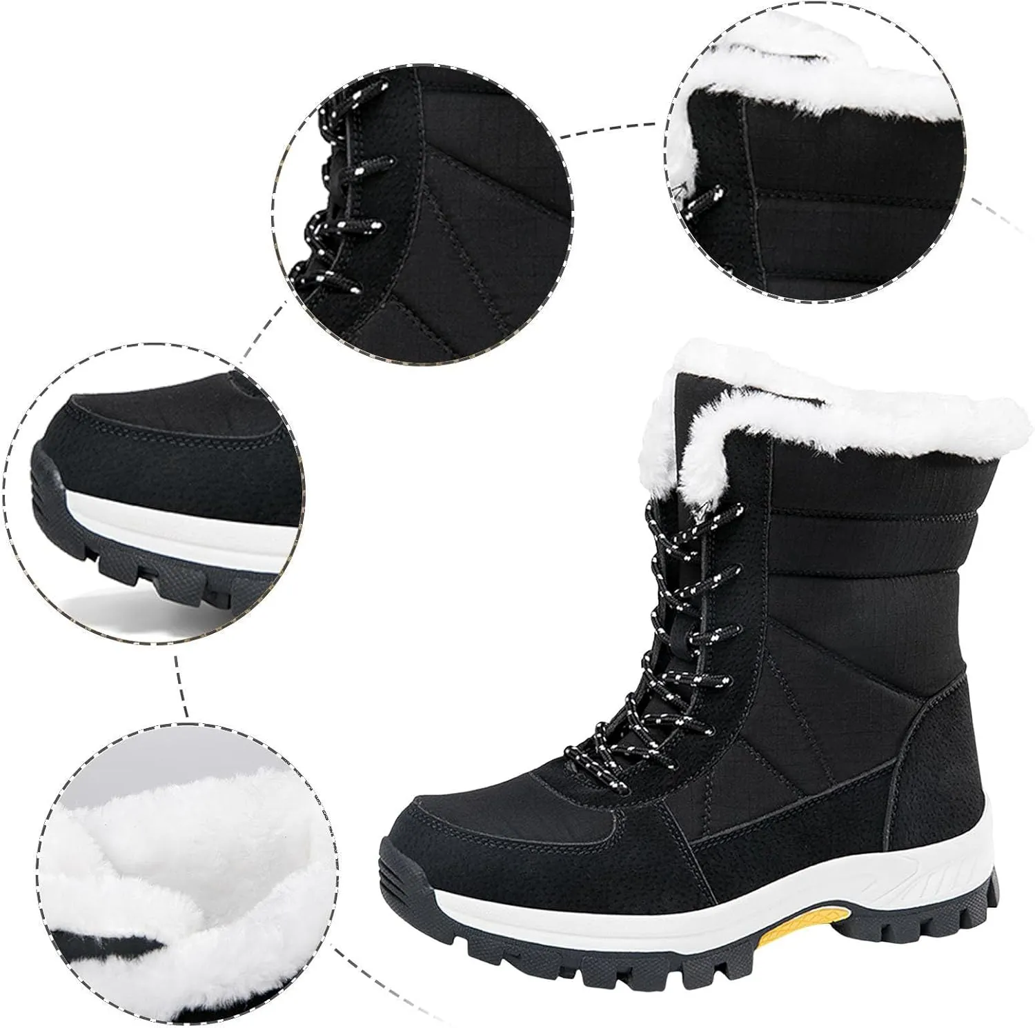 Women's Thick Bottom Snow Boots Fleece Lined Warm Boots Lace Up Mid Calf Boots Winter Outdoor Warm Winter Shoes