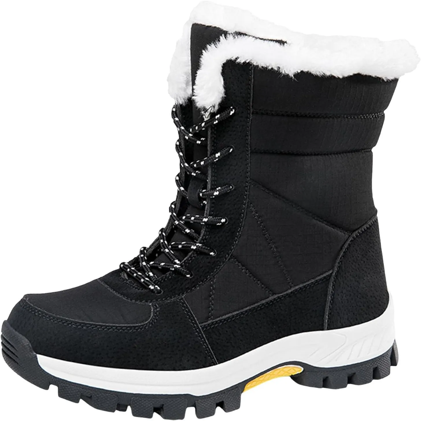 Women's Thick Bottom Snow Boots Fleece Lined Warm Boots Lace Up Mid Calf Boots Winter Outdoor Warm Winter Shoes