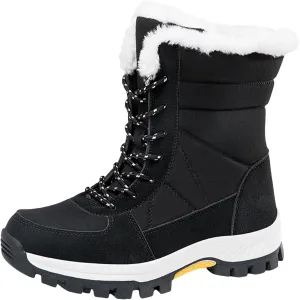 Women's Thick Bottom Snow Boots Fleece Lined Warm Boots Lace Up Mid Calf Boots Winter Outdoor Warm Winter Shoes