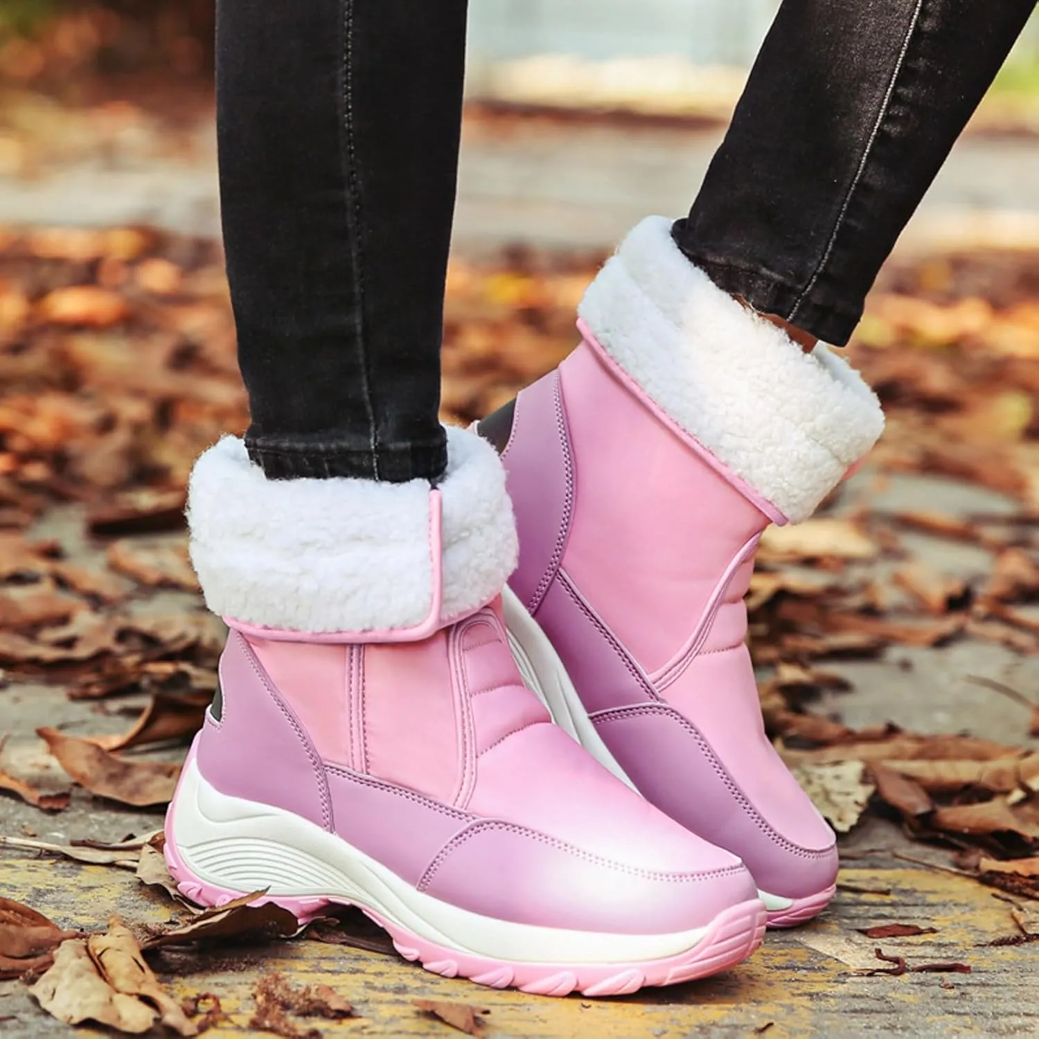 Women's Waterproof Snow Boot Fur Lined Boots Mid Calf Boots Anti-Slip Warm Boots Winter Boots Wide Width Ski Boots