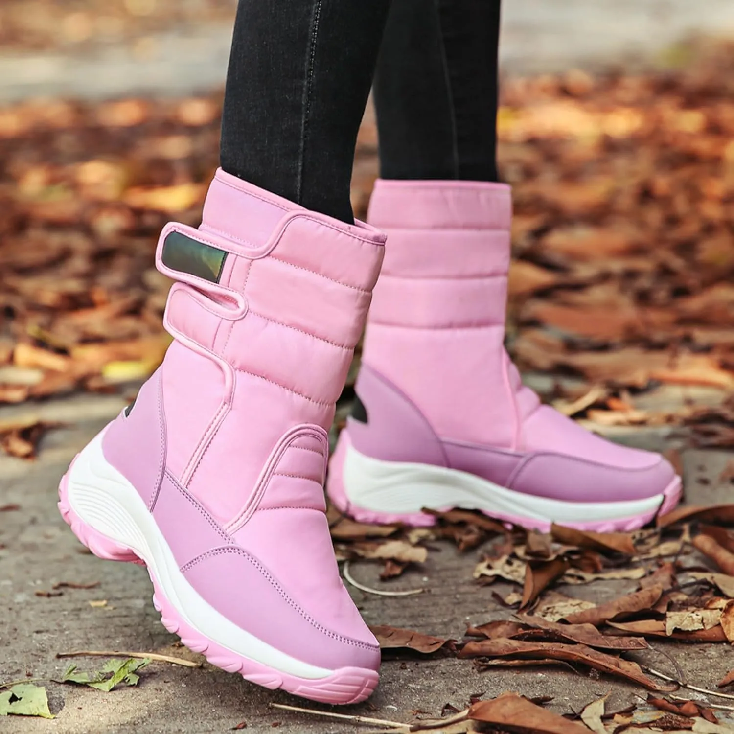 Women's Waterproof Snow Boot Fur Lined Boots Mid Calf Boots Anti-Slip Warm Boots Winter Boots Wide Width Ski Boots