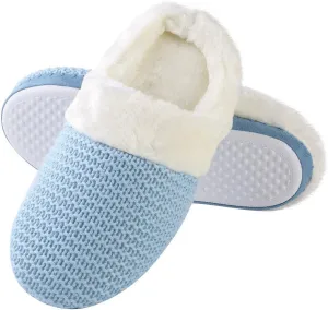 Women's Winter Warm Plush Fleece Lined Slippers Slip on Cozy Indoor Shoes with Soft Sole & Fluffy Lining Blue