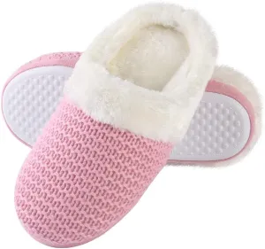Women's Winter Warm Plush Fleece Lined Slippers Slip on Cozy Indoor Shoes with Soft Sole & Fluffy Lining Pink