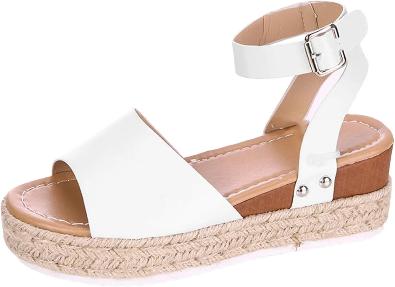 Womenyiaor Platform Sandals for Women Dressy Summer Flat Open Toe Ankle Strap Espadrilles Flatform Wedge Fashion Strappy Comfortable Walking Casual (a-White, 7.5)