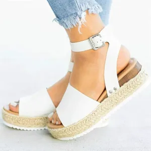 Womenyiaor Platform Sandals for Women Dressy Summer Flat Open Toe Ankle Strap Espadrilles Flatform Wedge Fashion Strappy Comfortable Walking Casual (a-White, 7.5)