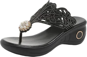 ZSpzx Platform Heels for Women,Comfortable Low Heels Summer Dressy Wedge Sandals Open Toe Sandal Womens Thong Rhinestone Pearl Bohe Beach Slip On Cute Slides Casual Slingback Walking Shoes