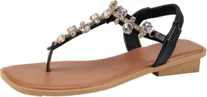 ZSpzx Women's Thong Sandal,Flat Sandals For Women Wedges Heels Comfortable Women's Sandal Open Toe Rhinestone Crystal Slip-On Dressy Low Heel Elastic Strap Summer Womens Bohe Walking Beach Shoes